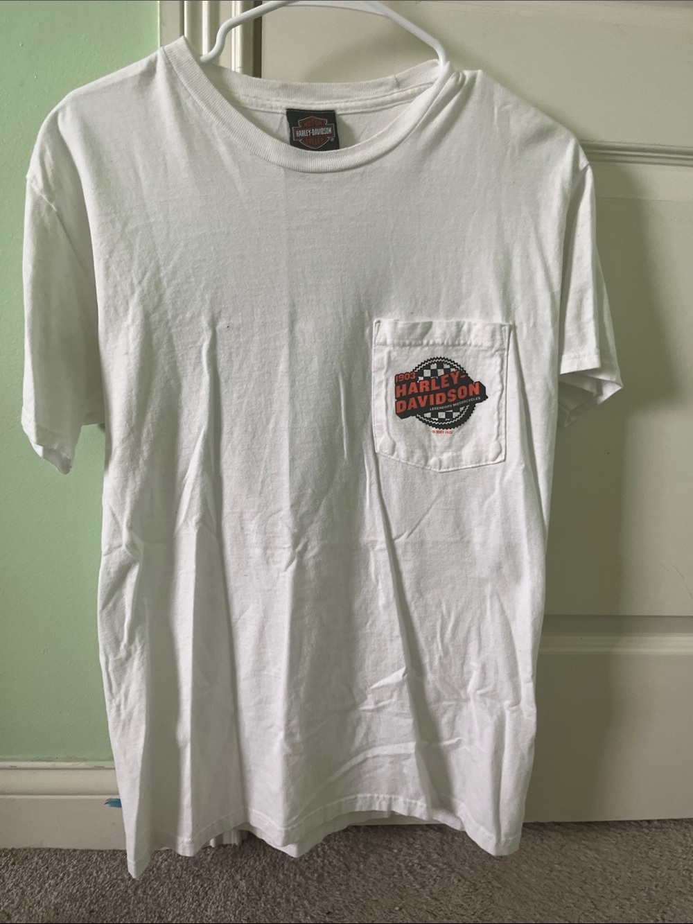 Harley-Davidson White Short Sleeve Pocket Tee with Orange & Black Logo